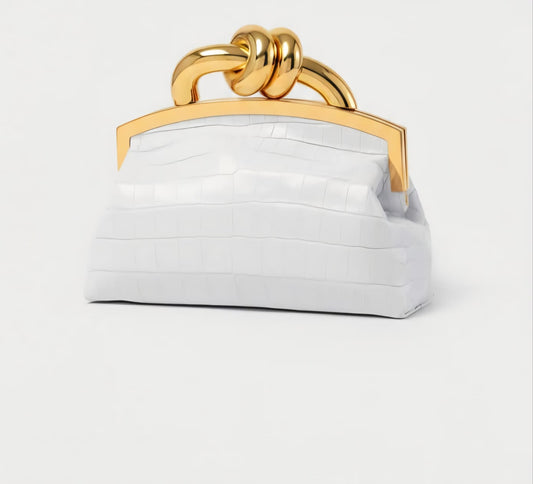Pure White Golden Handbag